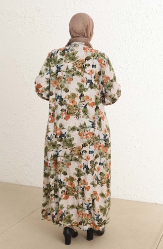 Büyük Beden Çiçek Desenli Viskon Elbise 4479B-01 Haki