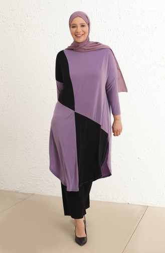 Büyük Beden Sandy Pantolon Takım 6005-01 Lila