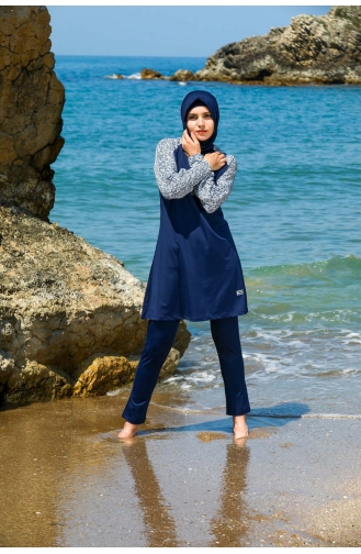 Maillot de Bain Burkini Hijab 7150-01 Bleu Marine 7150-01