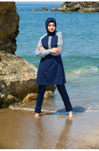 Maillot de Bain Burkini Hijab 7150-01 Bleu Marine 7150-01