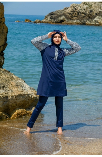 Maillot de Bain Burkini Hijab 7150-01 Bleu Marine 7150-01