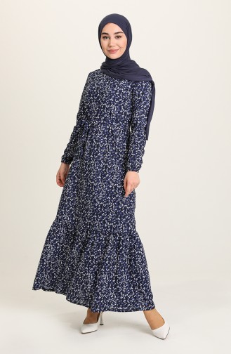 Navy Blue Hijab Dress 1777-01