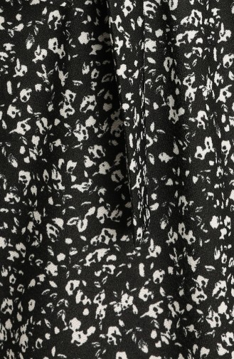 Çiçek Desenli Kuşaklı Elbise 1777-02 Siyah