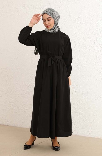 Yarasa Kol Kuşaklı Elbise 2289-01 Siyah