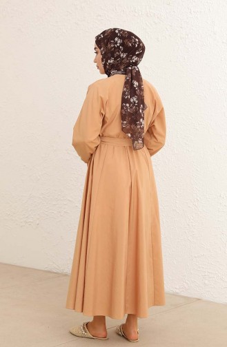 Yarasa Kol Kuşaklı Elbise 2289-06 Bej