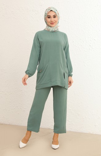 Aerobin Kumaş Tunik Pantolon İkili Takım 20010-04 Çağla Yeşili
