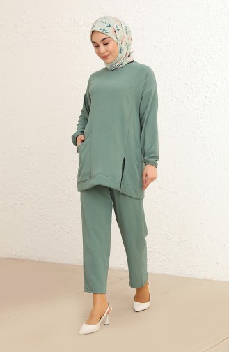 Aerobin Kumaş Tunik Pantolon İkili Takım 20010-04 Çağla Yeşili