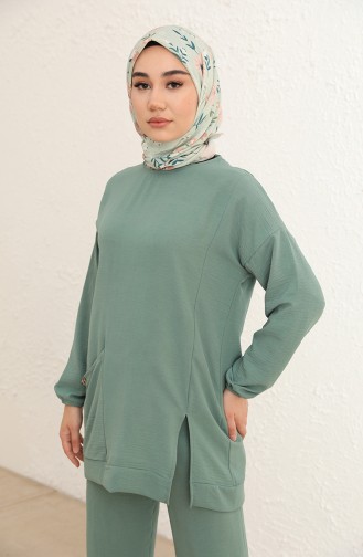 Aerobin Kumaş Tunik Pantolon İkili Takım 20010-04 Çağla Yeşili