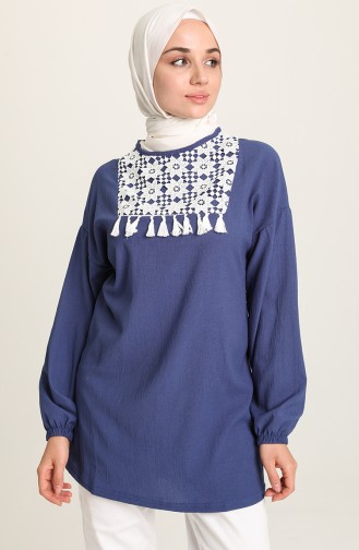 Tofisa Dantel Detaylı Tunik 10776-02 İndigo