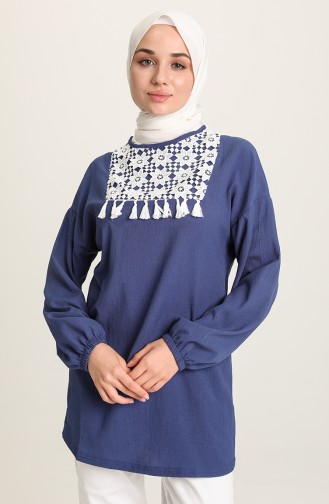Tofisa Dantel Detaylı Tunik 10776-02 İndigo