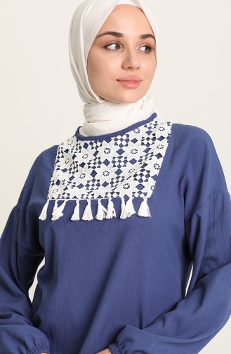 Tofisa Dantel Detaylı Tunik 10776-02 İndigo