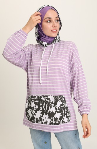 Tofisa Kapüşonlu Çizgili Tunik 3753-04 Lila