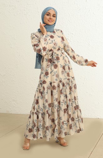 Cream Hijab Dress 4051-02