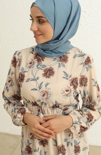 Creme Hijab Kleider 4051-02