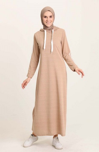 Beige Hijab Dress 3227-03