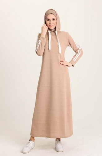 Beige Hijab Dress 3227-03