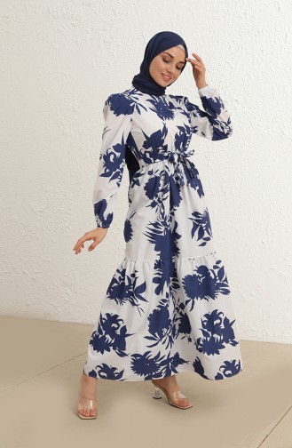 Navy Blue Hijab Dress 6011-02