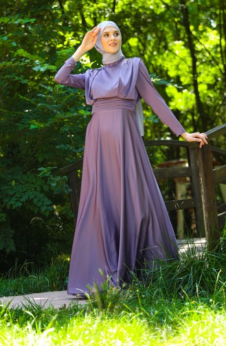 Violet Hijab Evening Dress 4956-05