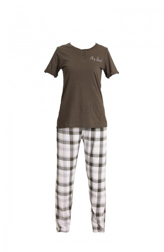 Patlı İki Düğmeli Pijama Takımı 5765-01 Yeşil