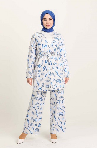 Tofisa Desenli Ceket Pantolon İkili Takım 10535-02 Mavi