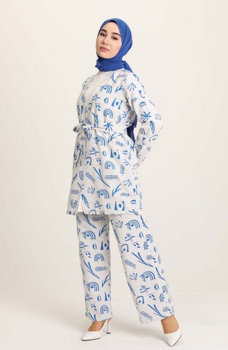 Tofisa Desenli Ceket Pantolon İkili Takım 10535-02 Mavi