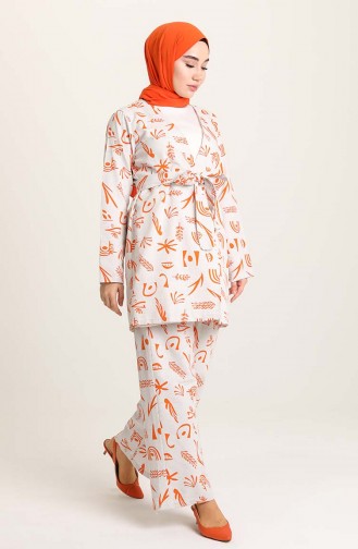 Tofisa Desenli Ceket Pantolon İkili Takım 10535-03 Oranj