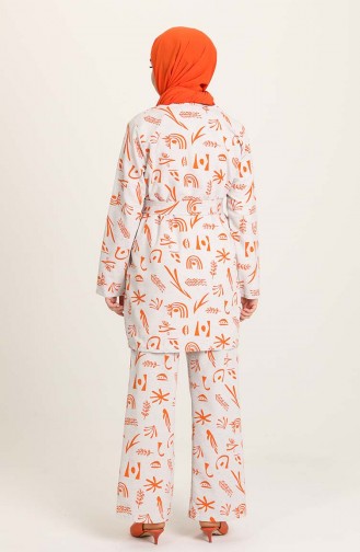 Tofisa Desenli Ceket Pantolon İkili Takım 10535-03 Oranj