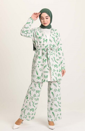 Tofisa Desenli Ceket Pantolon İkili Takım 10535-05 Yeşil