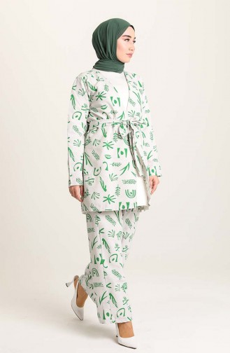 Tofisa Desenli Ceket Pantolon İkili Takım 10535-05 Yeşil