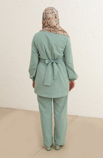 Tofisa Kuşaklı Tunik Pantolon İkili Takım 1366-03 Mint Yeşili
