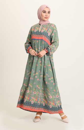 Green Almond Hijab Dress 5076-04