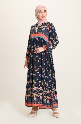 Navy Blue Hijab Dress 5076-05
