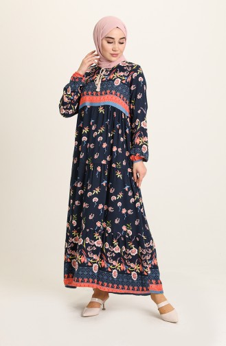 Navy Blue Hijab Dress 5076-05