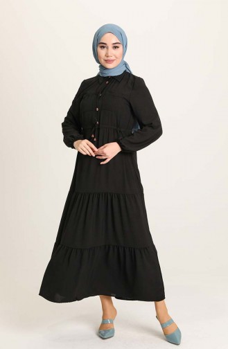 Gömlek Yaka Elbise 5720-01 Siyah