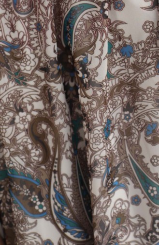 Eteği Fırfırlı Şal Desenli Şifon Tesettür Elbise 2051-01 Mavi