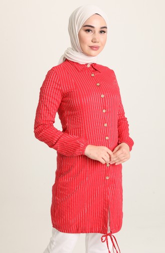Büzgü Ipli Düğmeli Tunik 802355 Kırmızı