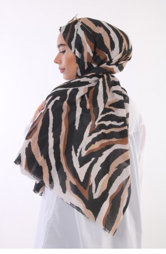 Zebra Desenli Tülbent Şal Siyah Taba