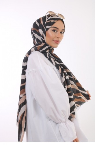 Zebra Desenli Tülbent Şal Siyah Taba