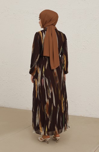 Eteği Piliseli Şifon Tesettür Elbise 6051-01 Kahverengi