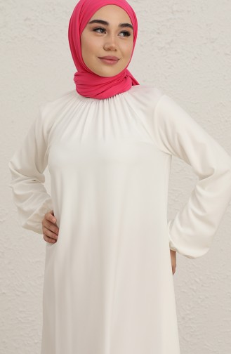 Büzgülü Krep Elbise 3377-02 Beyaz