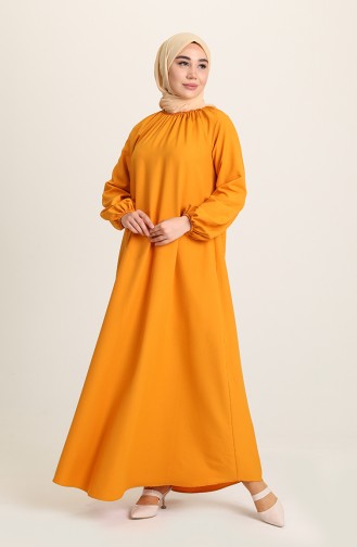 Büzgülü Krep Elbise 3377-05 Sarı
