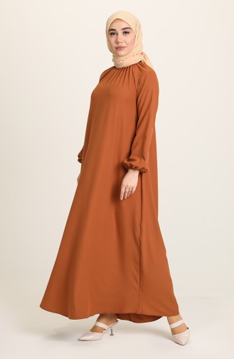 Büzgülü Krep Elbise 3377-06 Camel