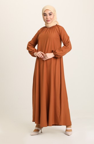 Büzgülü Krep Elbise 3377-06 Camel