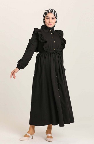 Tofisa Fırfırlı Düğmeli Elbise 3127-01 Siyah