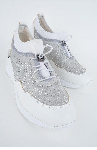 Stonestar Gri Taşlı Sneaker Dolgu Tabanlı Beyaz Spor Ayakkabı Gri