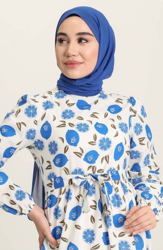Saks-Blau Hijab Kleider 6013-03