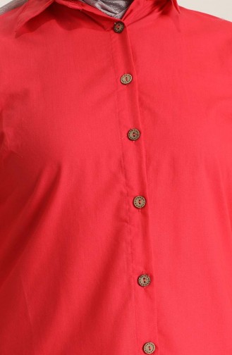Düğmeli Gömlek Yaka Tunik 442021 Kırmızı