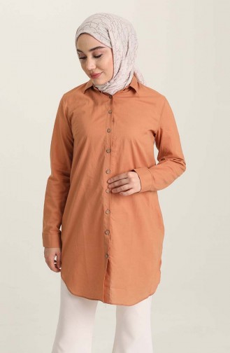 Düğmeli Gömlek Yaka Tunik 442021 Taba