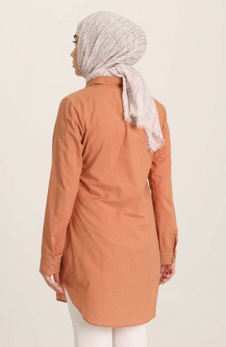 Düğmeli Gömlek Yaka Tunik 442021 Taba