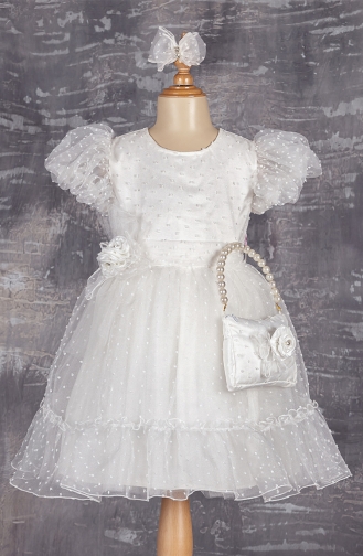 White Children`s Dress 2301BK-02